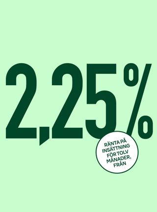 Text i bild: 2,25 %, ränta på insättning för tolv månader, från